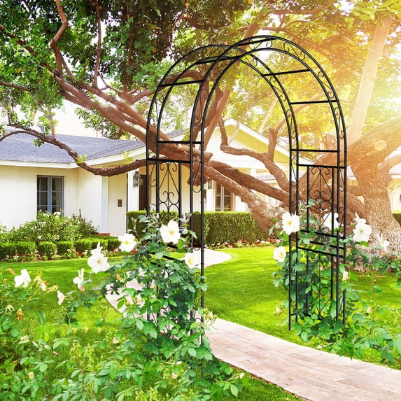 9-Foot Tall Heavy Duty Metal Garden Arch Trellis, Rust-Proof Steel Plant Support for Climbing Roses & Vines, Black Outdoor Wedding Backdrop
