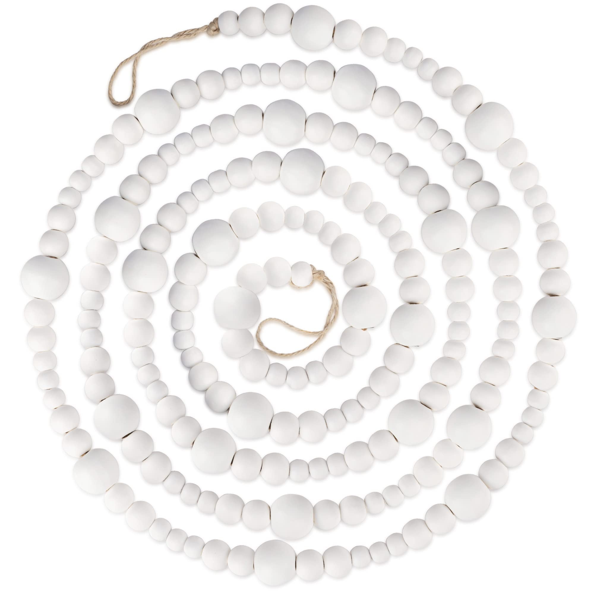 9.25-Foot White Wooden Beaded Christmas Garland