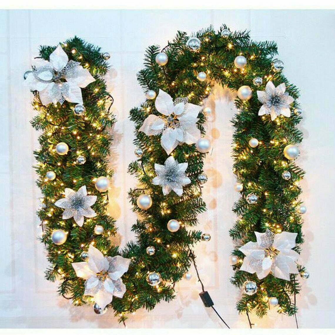 9 Ft Artificial Christmas Garland Lights,Light LED Tree Fireplace DIY Decor Door Wreath Xmas Fireplace Decor LED