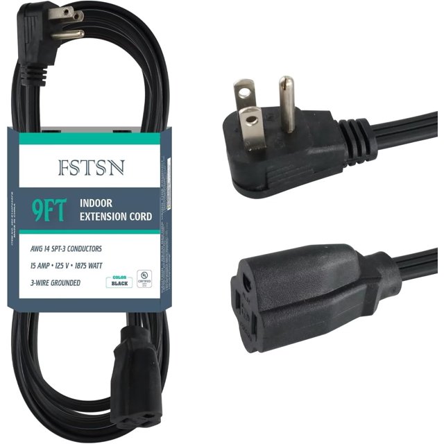 9 Ft Black Appliance Extension Cord 14 Gauge 3 Prong SPT3 Cable Wire