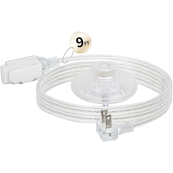 9 Ft Clear Extension Cord Indoor Thin with Foot Switch, 3 Outlets Extension Cord with Switch, Flat Plug Clear Extension Cords for Holiday Christmas Tree Lights, UL-Certified, 7A/125V, 18 AWG(1 Pack)
