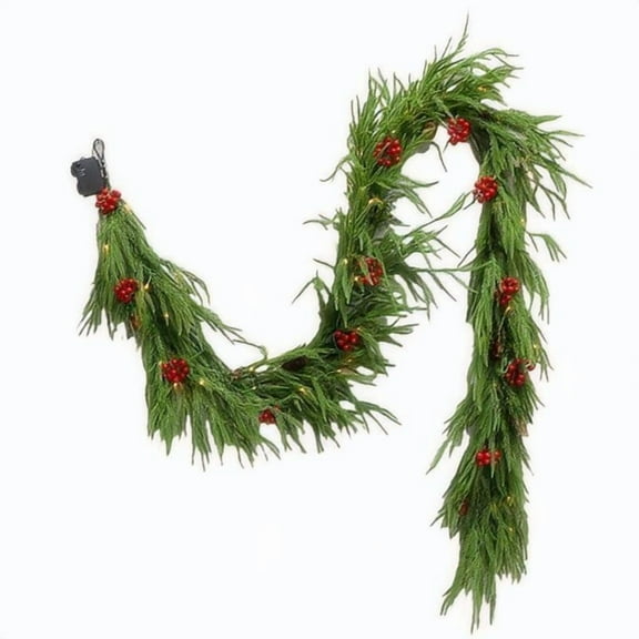 9 Ft Lighted Christmas Garland Pre-Lit Christmas Wreath Outdoor Lighted Garland with Red Berries for Home, Door, Garden, Holiday, Wedding Party Decor