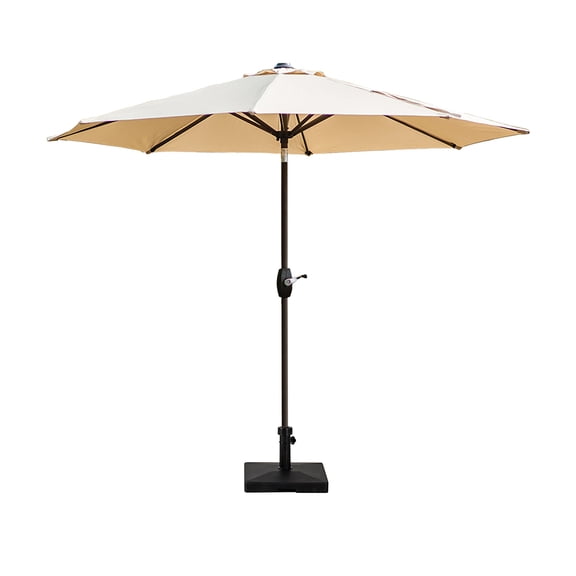 9 Ft Outdoor Patio Market Table Umbrella with Square Concrete Base, Coffee