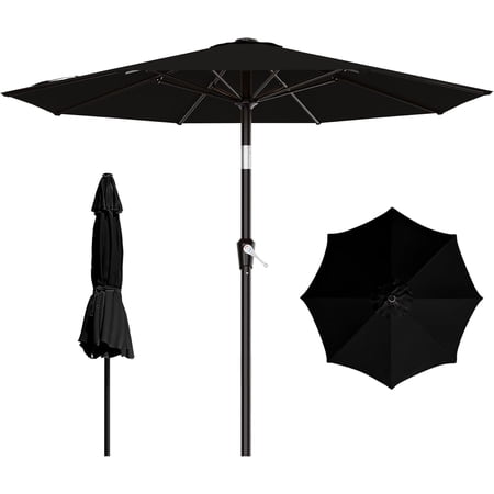 9 Ft Outdoor Patio Umbrella with Push Button Tilt Crank and 8 Ribs Black