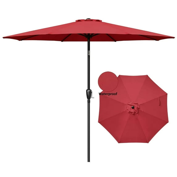 9 Ft Patio Umbrella with Push Button Tilt Crank and 8 Sturdy Ribs, Outdoor Sunshade Canopy for Garden, Deck, Backyard, Poolside, Red × 9 Ft