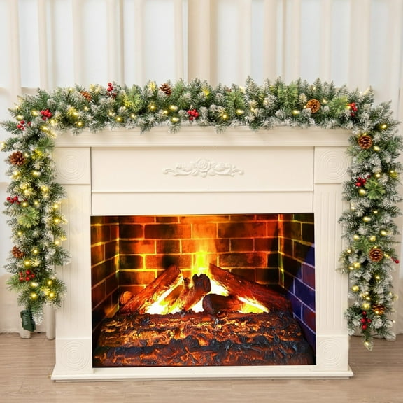 9 Ft Pre-Lit Artificial Christmas Garland with Timer, Battery-Operated Holiday Decoration for Mantle, Table, Stairs, Fireplace, Indoor & Outdoor Warm Light