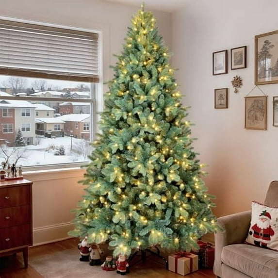 9 Ft Pre-Lit Artificial Christmas Tree, w/ 800 LED Warm Lights, 3268 PE ...
