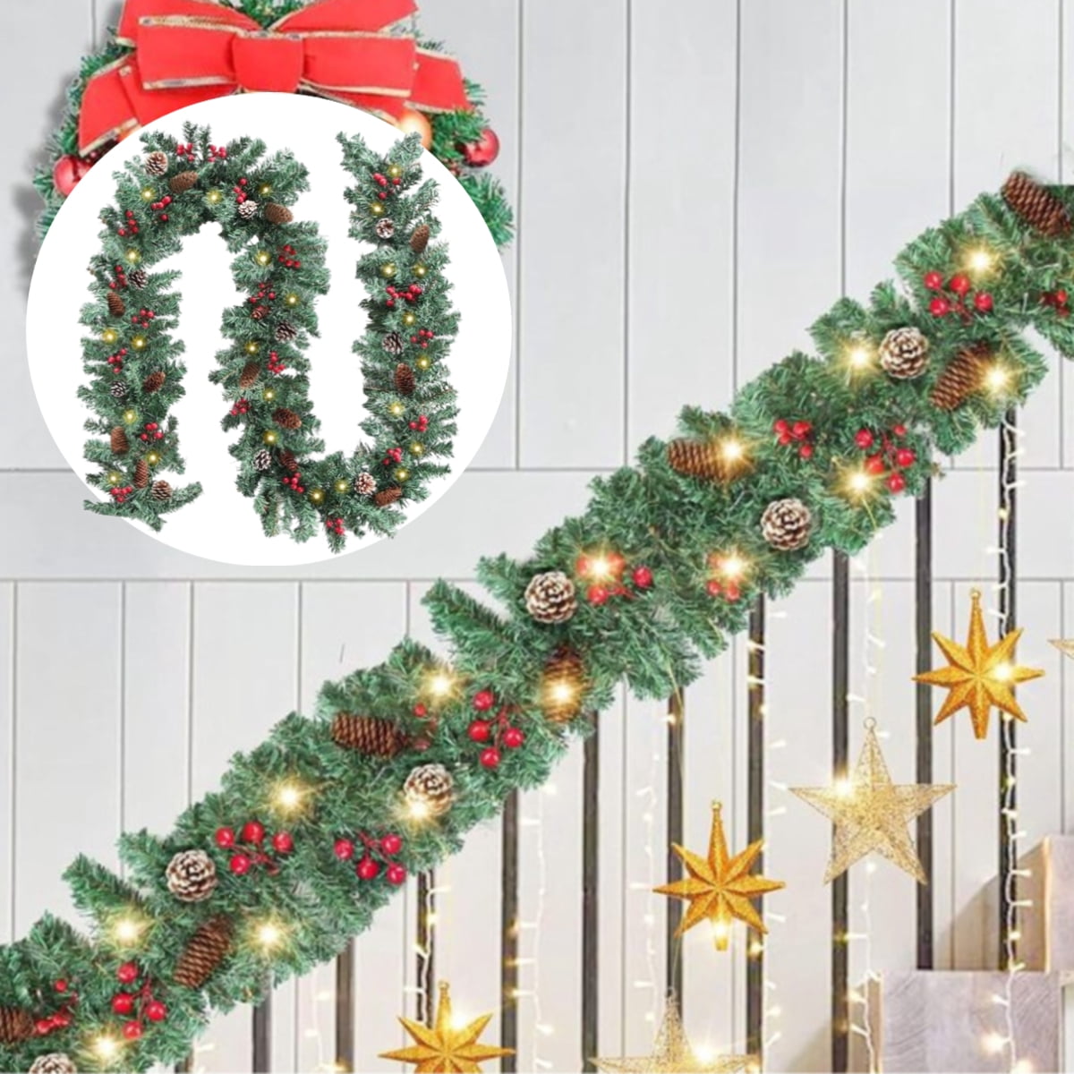 9 Ft Pre-Lit Christmas Garland with Lights,Christmas Norfolk Pine ...