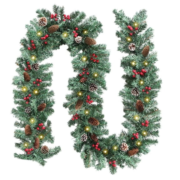 9 Ft Prelit Artificial Christmas Garland with 50 LED Lights Battery Timer 8 Modes, Outdoor Indoor Mantle Stair Decor Holiday Lighting