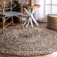 thumbnail image 1 of 9 Ft Round Black White & Natural Jute Area Rug, Hand-Woven, Reversible, Farmhouse Boho Style, Durable & Pet-Friendly Rug for Living Room, Dining Room, and Bedroom, 1 of 5