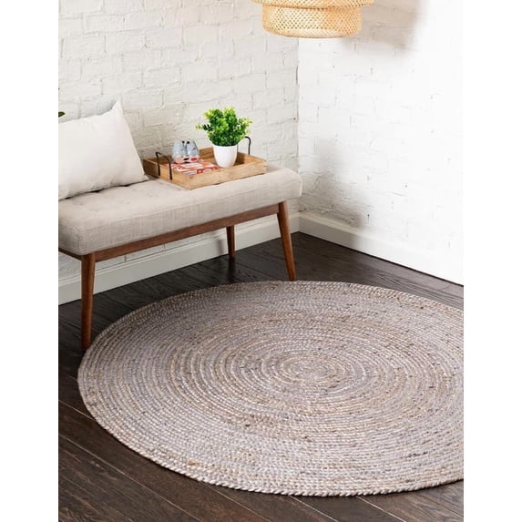 9 Ft Round Gray Jute Area Rug, Hand-Woven, Reversible, Farmhouse Boho Style, Durable & Pet-Friendly Rug for Living Room, Dining Room, and Bedroom