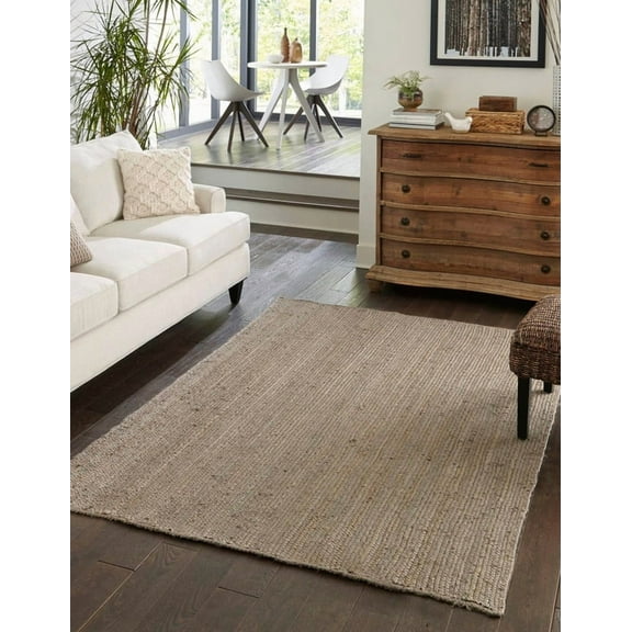 9 Ft Square Gray Jute Area Rug | Handmade | Solid Farmhouse Design | Natural Jute Rug for Living Room | Dining Room | Bedroom | Kitchen | Hallway | Entryway
