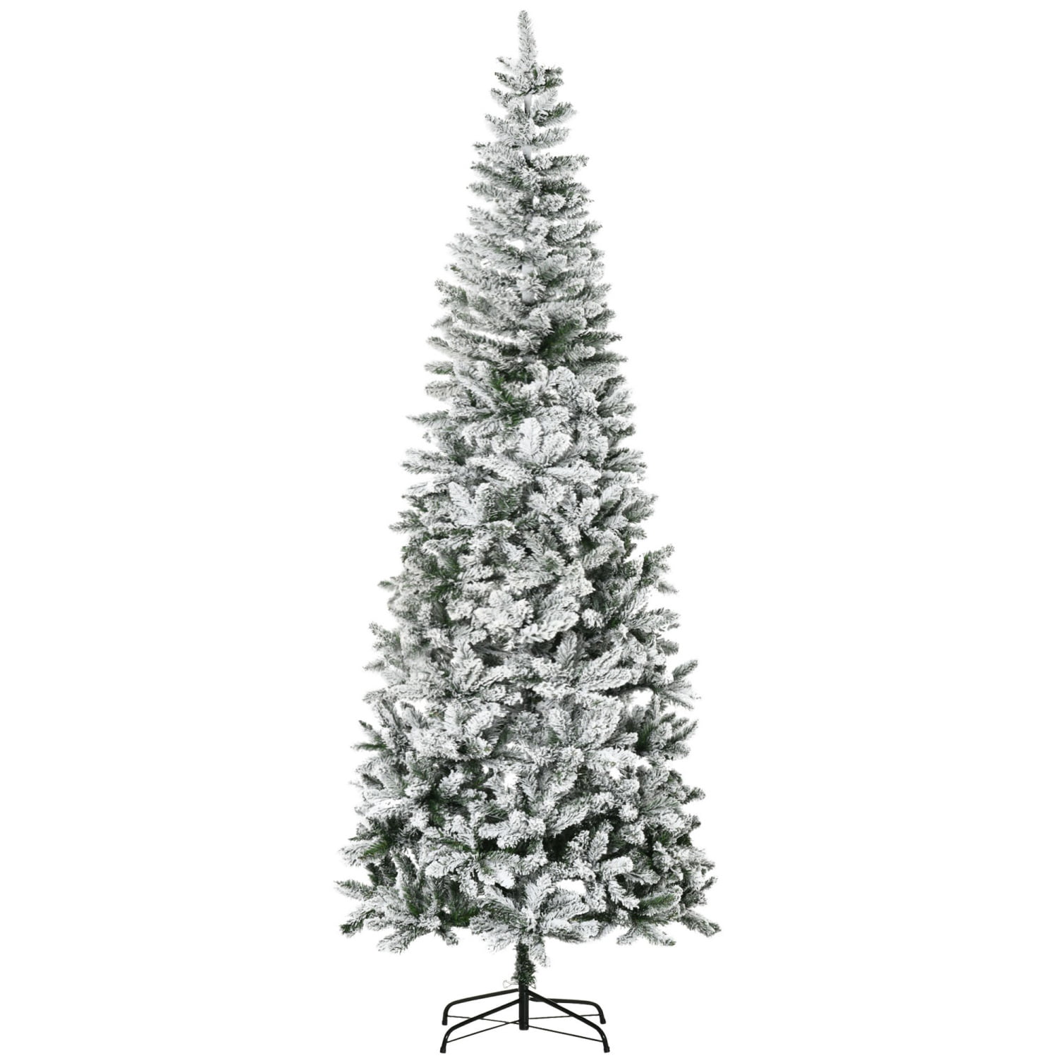 9Ft Unlit Snow-Flocked Slim Pine Artificial Christmas Tree with Realistic Branches and 1084 Tips