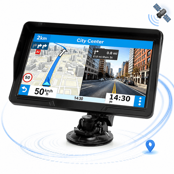 9" GPS Navigator for Car Truck RV, GPS Navigation System with 2026 Maps Free Lifetime Updates, Custom Truck Routing, Speed Camera Alerts, Day/Night Mode