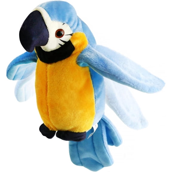 9'' Green Electronic Musical Talking Parrot Plush Toy,Interactive Toy,Recording Stuffed Animal Repeat What You Say Shake Wings Macaw Record Bird Toy for Kids Boys Girls
