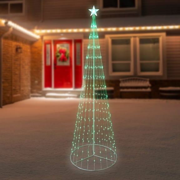 9' Green LED Lighted Christmas Tree Show Cone Outdoor Decor
