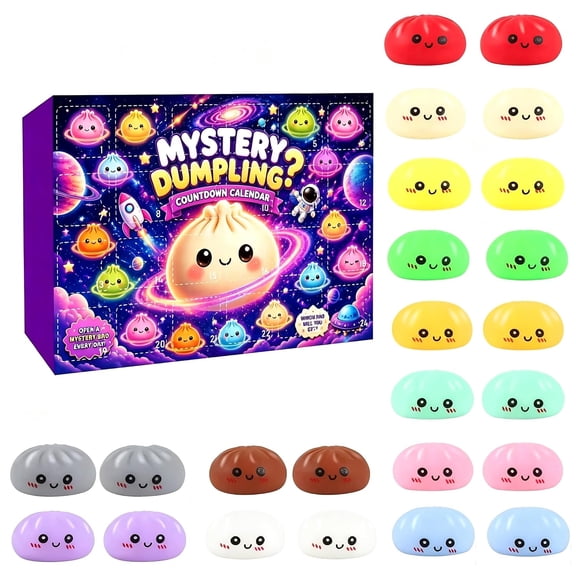9 Grid Mystery Dumpling Squishy Countdown Advent Calendar Blind Box | Mini Kawaii Squeeze Dumpling , Stress Relief Fidget Squishies Gifts