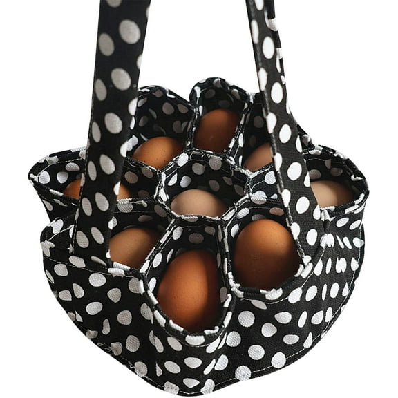 9 Grid Portable Cloth Egg Storage Basket, Reusable Organizer Bin for Kitchen Farm Garden Home Storage (Black Dot)