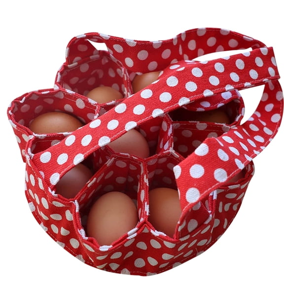 9 Grid Portable Cloth Egg Storage Basket, Reusable Organizer Bin for Kitchen Farm Garden Home Storage (Red Dot)