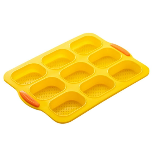 9 Grids Multi Color Kitchen Silicone, Oval Cake French Bread Baking Pan, Non Stick Yellow