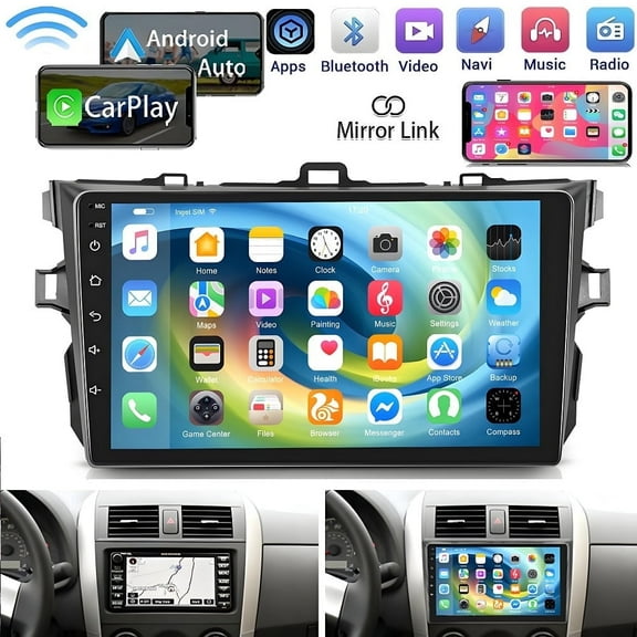 9 HD Touch Screen Bluetooth Car Radio for Toyota Corolla 2009-2013 with Wireless CarPlay Android Auto, Support GPS Navi WiFi HiFi Mirroring SWC 1080P Backup Camera