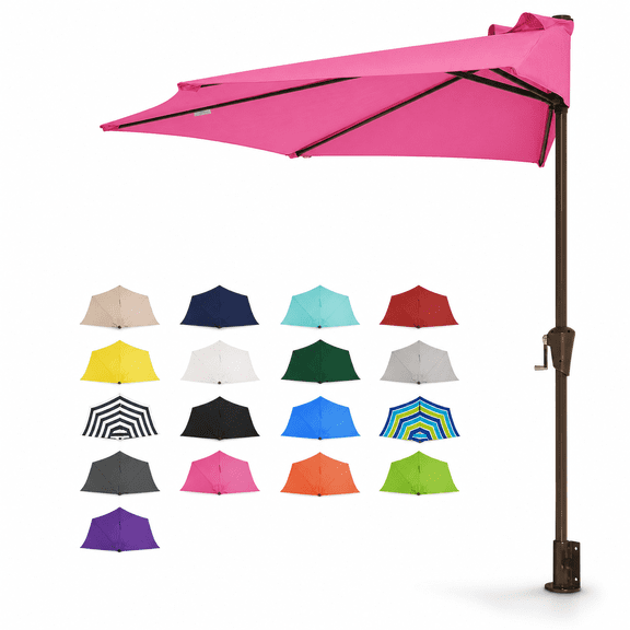 9' Half Round Patio Umbrella Rose Pink Outdoor Market Shade for Pool Garden Balcony Deck