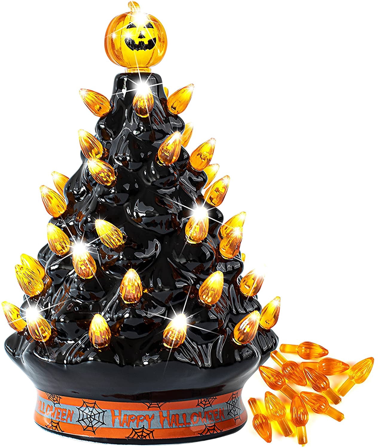 Small Decor Tabletop 9'' Halloween Ceramic Tree with Purple Bulb Lights ...
