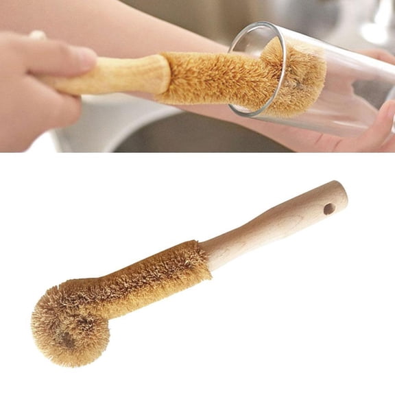 9'' Hangable Coconut Fibre Bottle Cleaning Brush with Wooden Handle Cup Pot Brush Scrubber Washing Brush for Glass Decanter Feeding-Bottle Winebottle
