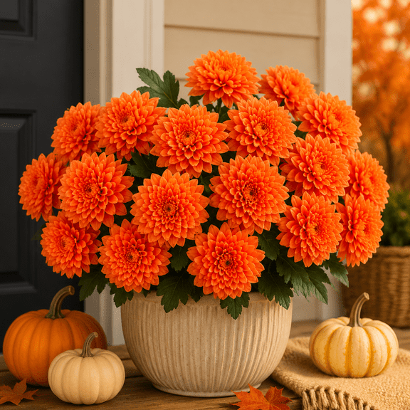 9-Head Artificial Fall Mums, UV Resistant Faux Autumn Flowers for Outdoor Porch, Planters & Farmhouse Decor, Silk Cloth Chrysanthemum Bush