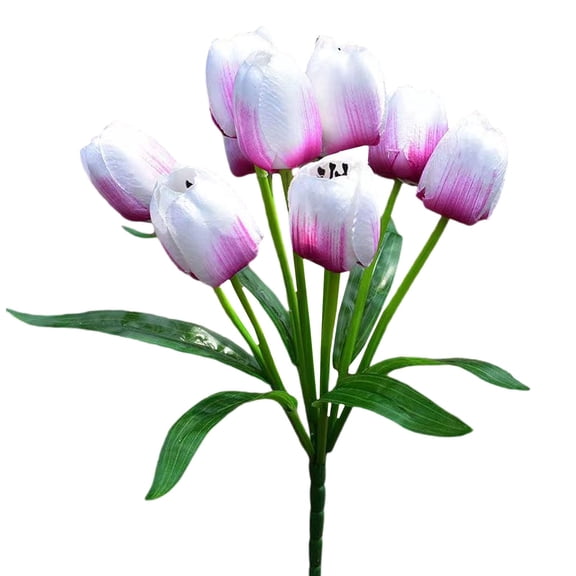 9-Head Artificial Tulip Bouquet, Purple Faux Flowers for Living Room Décor, Realistic Fake Floral Arrangement for Home & office, Perfect for Parties & Special Events, Clear