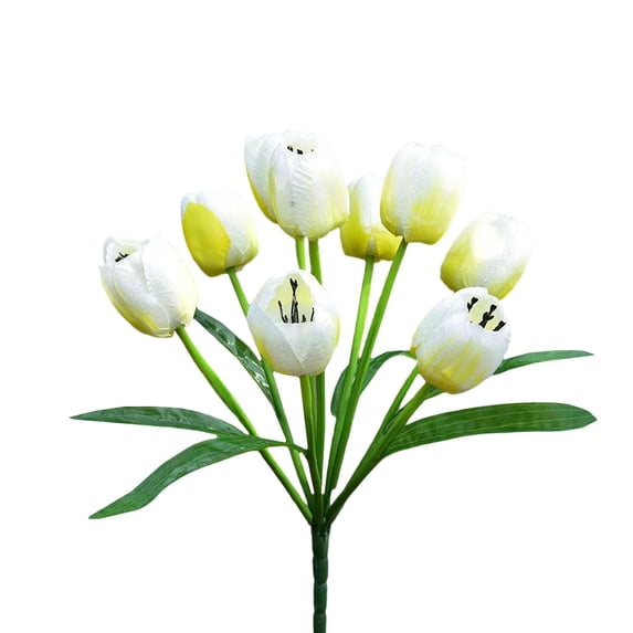 9-Head Artificial Tulip Bouquet, White Faux Flowers for Living Room Décor, Realistic Fake Floral Arrangement for Home & office, Perfect for Parties & Special Events, White