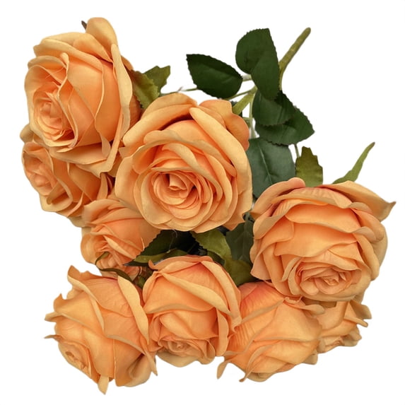 9 Head Champagne Roses Artificial Flowers Bouquet - Realistic Long Stem Fake Roses for Wedding Decor, Home Vase, Birthday Party Centerpieces, Bridal Shower, Anniversary Romantic Gift