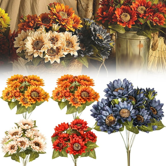 9-Headed Artificial Sunflower Bouquet, Vibrant Faux Flowers for Autumn Home Decor and Table Arrangements