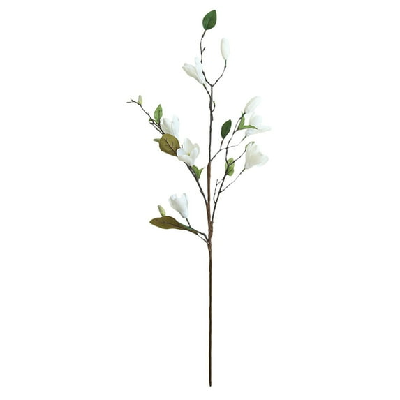 9 Heads Artificial Magnolia Flowers, Fake Real Touch Magnolia Bouquet for Floral Arrangements, White Silk Long Stem Magnolia with Green Leaves for Tall Vase