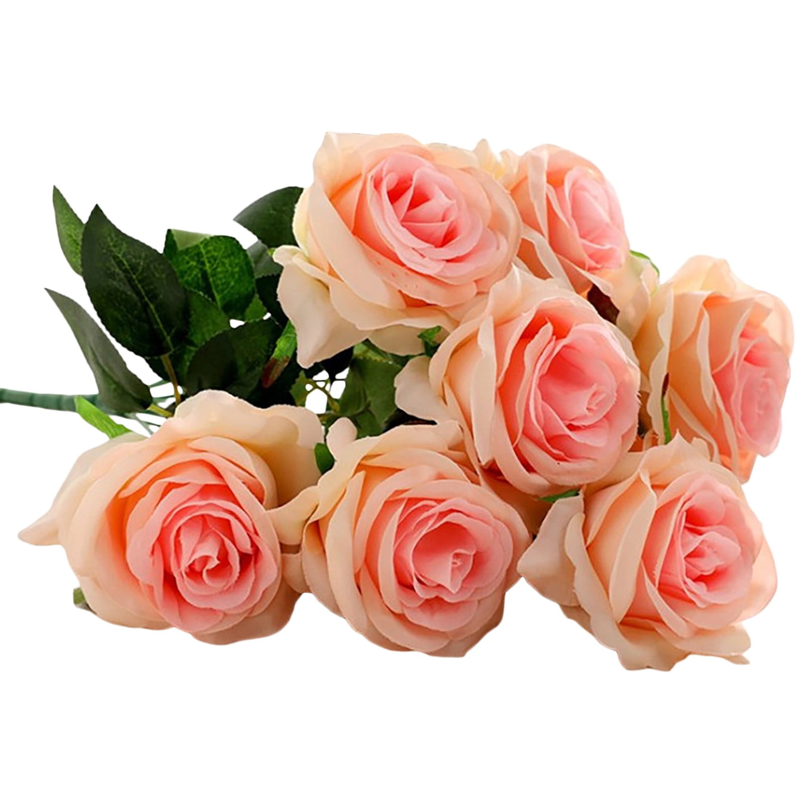 Natural Roses Faux 9 Heads Artificial Roses – Lifelike Silk Flower Bouquet, Single Stem ...