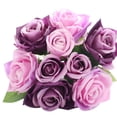 thumbnail image 1 of 9 Heads Artificial Silk Fake Flowers Leaf Rose Wedding Floral Decor Bouquet, 1 of 2