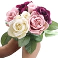 thumbnail image 1 of 9 Heads Artificial Silk Fake Flowers Leaf Rose Wedding Floral Decor Bouquet, 1 of 1