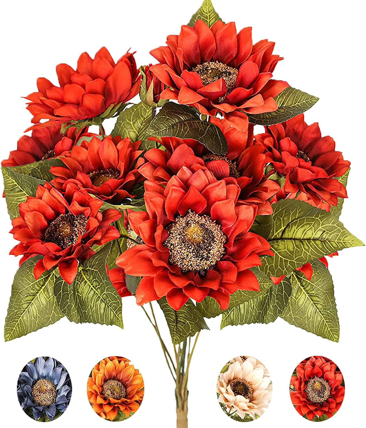9 Heads Artificial Sunflowers Fake Vintage Sunflower Autumn Faux Silk ...
