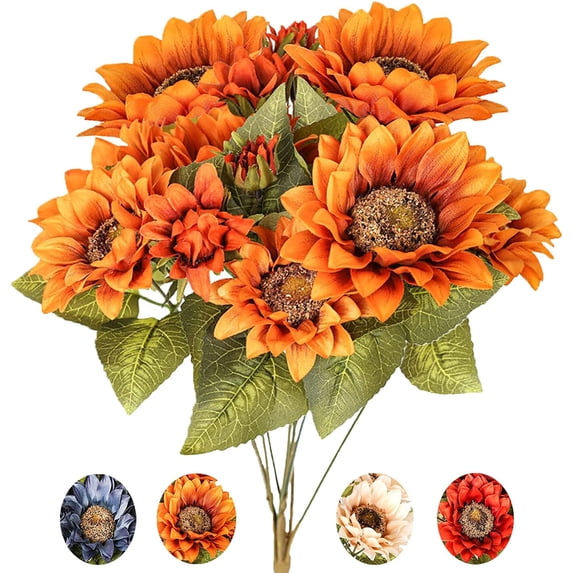 9 Heads Artificial Sunflowers Fake Vintage Sunflower Autumn Faux Silk Sunflowers Flowers Bouquet for Home Wedding Party Table Floral Centerpieces Decor (Vintage Yellow,4Pcs)
