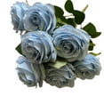 thumbnail image 1 of 9 Heads Fake Rose Flowers Bouquet, Silk Flower Artificial Roses with Stems for Home Decor Bridal Wedding Valentine's Day Bouquet Holiday Party Table Centerpiece DIY Decor, 1Pc(Blue,17.7x3.7"), 1 of 9
