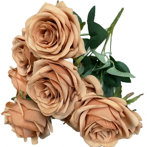 9 Heads Fake Rose Flowers Bouquet, Silk Flower Artificial Roses with Stems for Home Decor Bridal Wedding Valentine's Day Bouquet Holiday Party Table Centerpiece DIY Decor, 1Pc(Coffee,17.7x3.7")