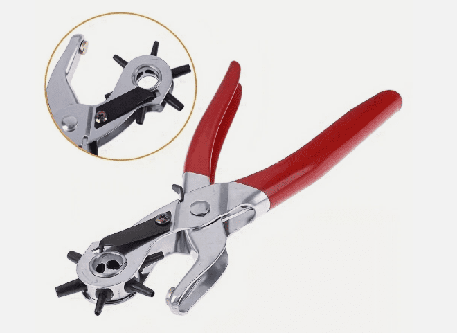 9" Heavy Duty Leather Hole Puncher – Hand Pliers with 6 Size Punches – Rotary Belt Hole Punch Tool for Leather, Belts, Watch Straps & Crafts