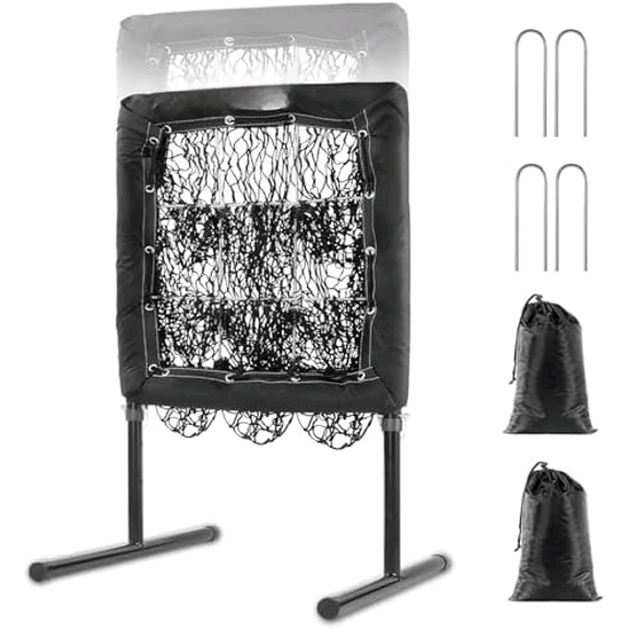 9 Hole Baseball Net, Pitching Net with Strike Zone - Adjustable Height Baseball & Softball Training Equipment, Portable Baseball Pitching Net with Sandbags, Ground Pegs$$Sport & Recreation Other