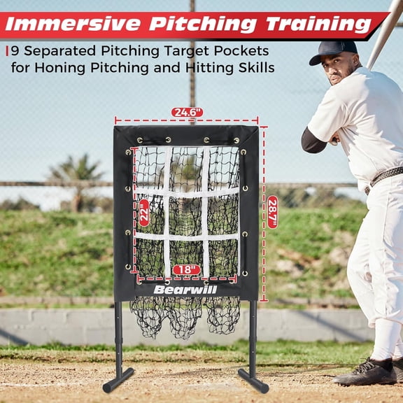 9 Hole Baseball Pitching Net with Strike Zone, Adjustable Training Equipment for All Skill Levels