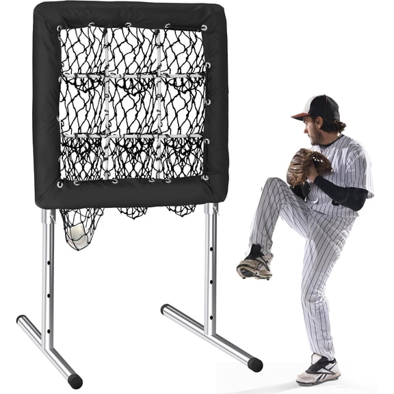 9-Hole Baseball & Softball Pitching Net  Heavy-Duty Strike Zone Trainer with Galvanized Steel Frame, 3-Level Height Adjustment (Youth to Adult), for Hitting & Throwing Practice