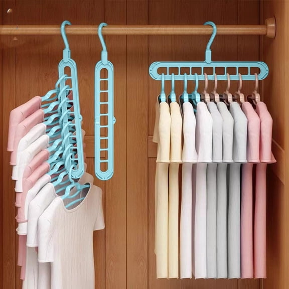 9 Hole Magic Hanger, Space Saving Hangers for Wardrobe, Multifunctional 360° Rotating Clothes Organizer, Holds 9 Items Lightweight Pp Plastic, Wrinkle Free Storage for Coats Shirts Pants
