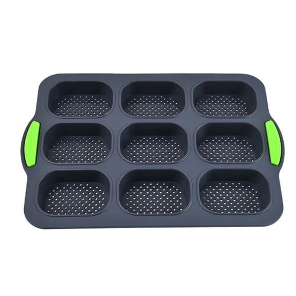 9-Hole Mini Loaf Pan - Professional Non-Stick Silicone Bread Mold with Reinforced Frame for French Bread, Baguettes & Small Batch Baking - Dishwasher Safe & Easy Clean
