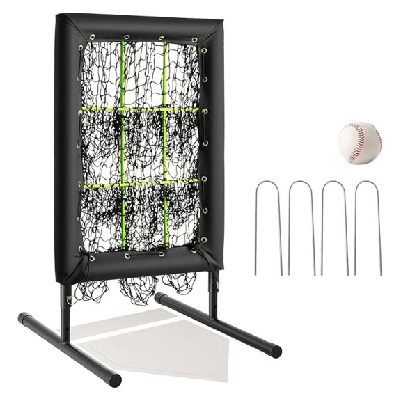 9 Hole Pitching Net Baseball Pitching Target with Strike Zone Pockets, Adjustable Height Softball Training Aid Equipment for Hitting and Pitching Practice with 4 Ground Stakes