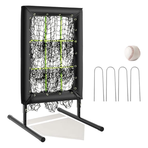 9 Hole Pitching Net Baseball Pitching Target with Strike Zone Pockets, Adjustable Height Softball Training Aid Equipment for Hitting and Pitching Practice with 4 Ground Stakes