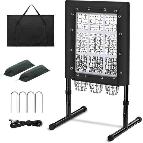 9 Hole Pitching Net, Heavy-Duty Baseball Softball Net with Strike Zone, Adjustable Pitcher Training Equipment for Pitching Target, Portable 9 Pocket Baseball Net with Carry Bag